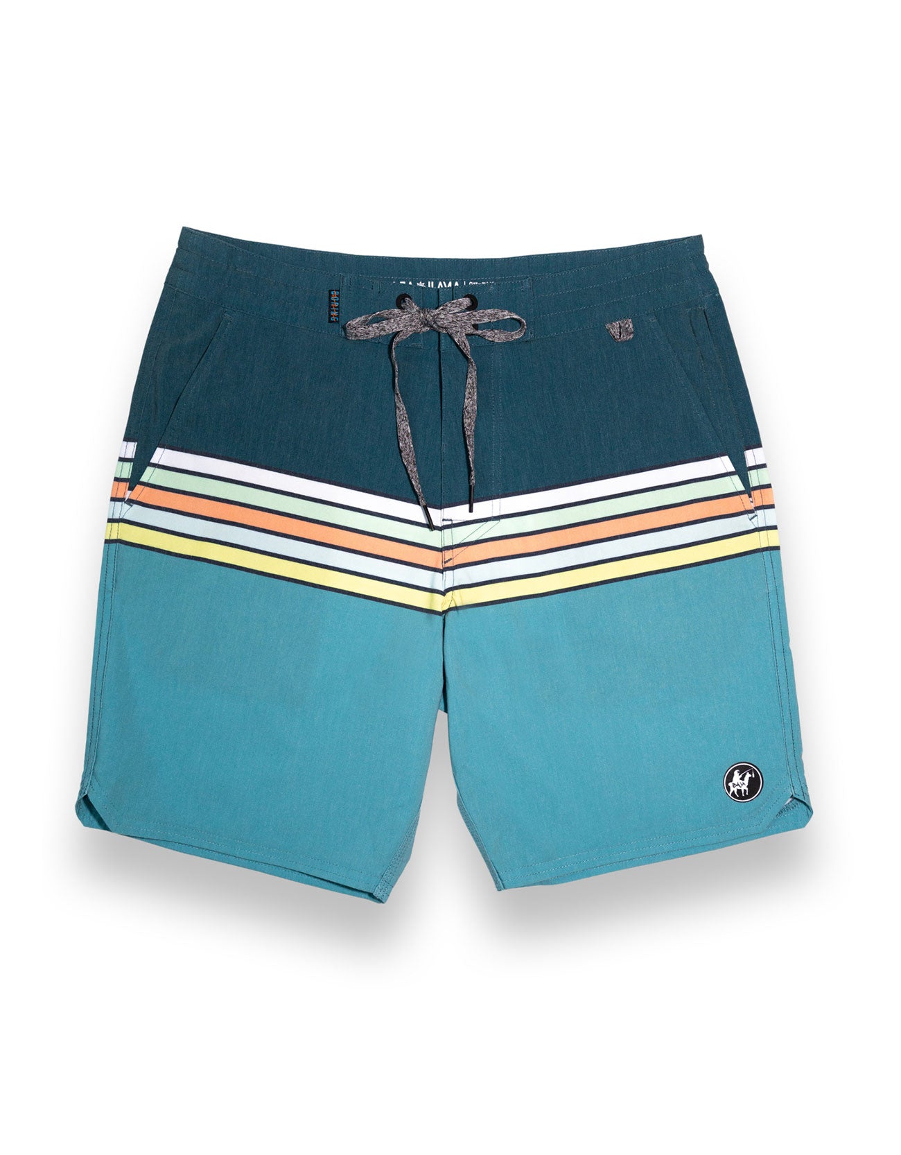 Baja Llama Retro Green Striped Mens 18" Boardshorts