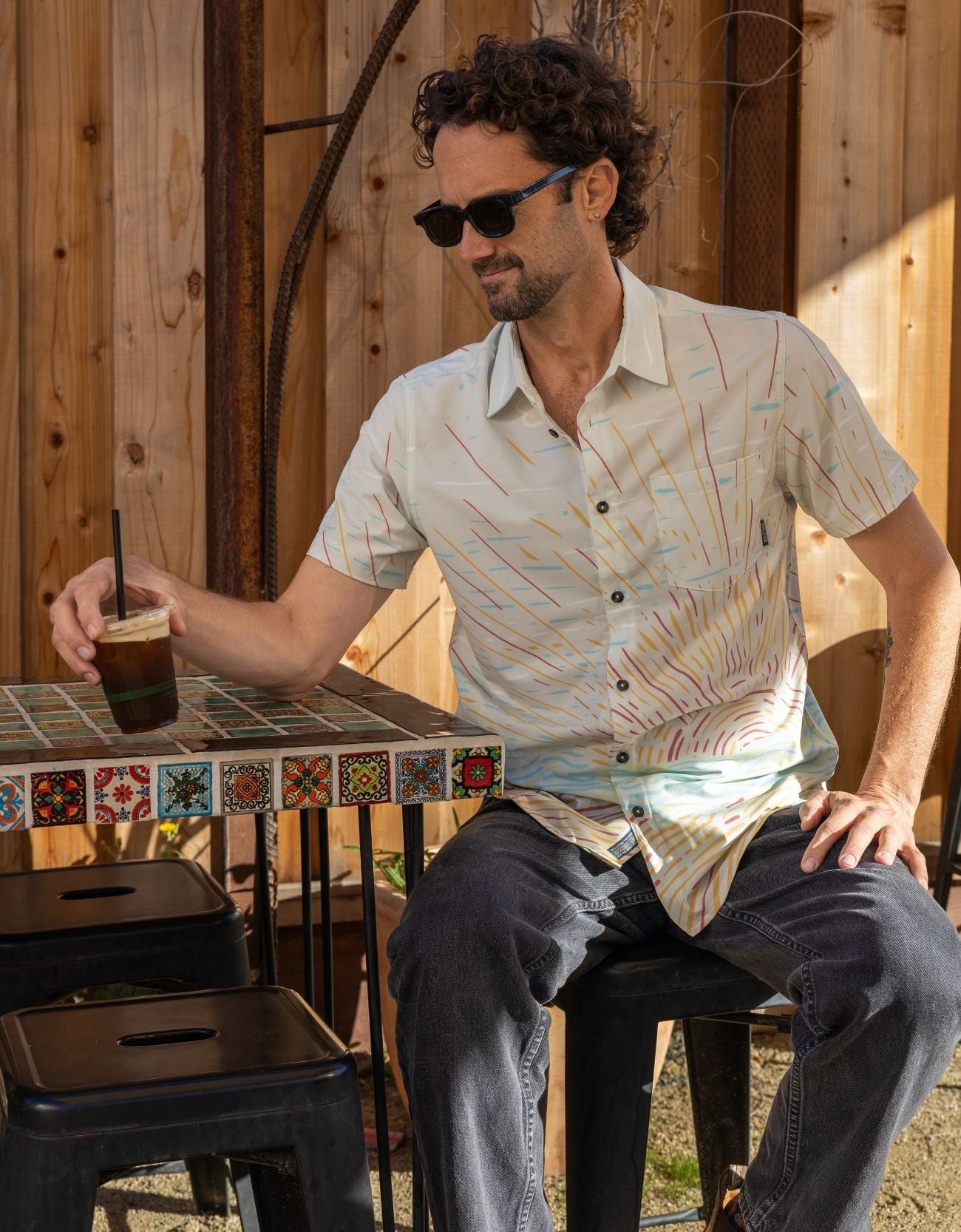 Sun Burst Cream Short Sleeve Button Up Shirt – Bajallama