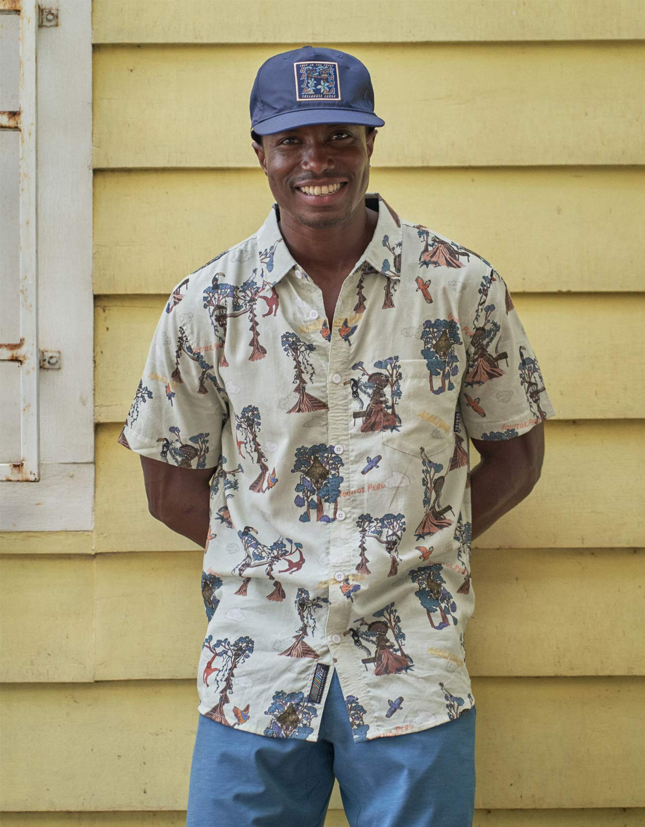 Amazon rainforest treehouse print shirt depicting canopy life in Peru's jungle