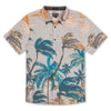 Baja Llama tan tropical jungle tiger print Recycled Poly stretch short sleeve button up shirt