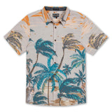 Baja Llama tan tropical jungle tiger print Recycled Poly stretch short sleeve button up shirt