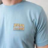 Bus Experience graphic tee by Baja Llama. Light teal tee with a retro bus design. Soft fabric and relaxed fit, perfect for laid-back, adventurous style.