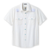 White short-sleeve shirt with tiger embroidered details on a white background