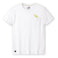 Front flat-lay view of the Baja Llama Thin Lizzy Pima Slub Pocket Tee, featuring a white crewneck t-shirt with a left chest pocket topped with a small embroidered green and yellow lizard.