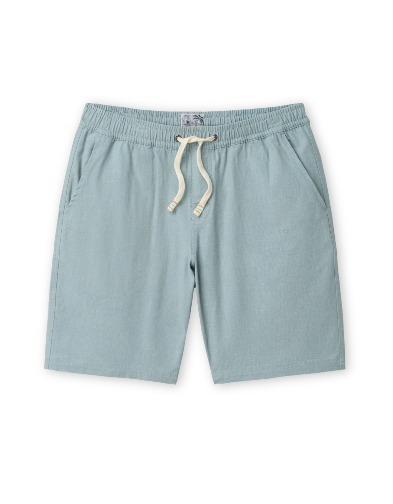 Light blue shorts with a drawstring on a white background