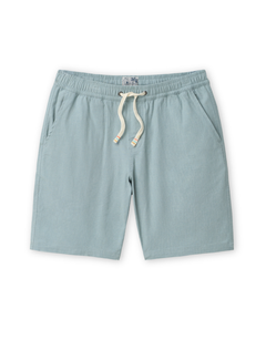 Light blue shorts with a drawstring on a white background