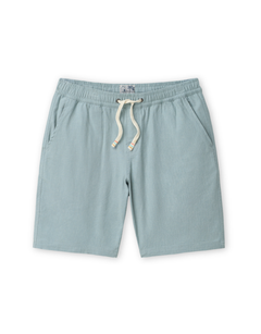 Light blue shorts with a drawstring on a white background