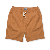 Terracotta Baja Llama linen shorts featuring a comfortable elastic waist and drawstring.