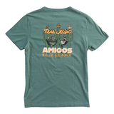 Green Baja Llama Tranquilo Amigos Primo Graphic Tee featuring a sloth and cactus back print.