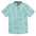 Turquoise button up shirt with yellow Tiger Lily, Foxtail and Monkey Monstera print