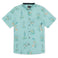 Turquoise button up shirt with yellow Tiger Lily, Foxtail and Monkey Monstera print