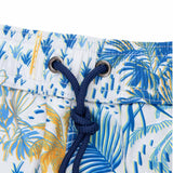 Blue, white and orange palm tree print quick-dry men's volley shorts.