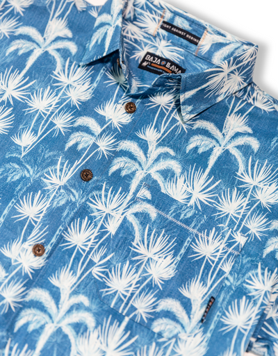 Baja Llama Blue Palm Tree Cotton Men's Button Up